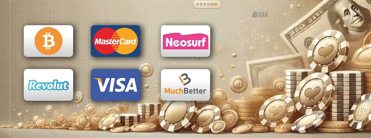 Illustrasjon som viser utvalg av betalingsmetoder i nye norske casino.